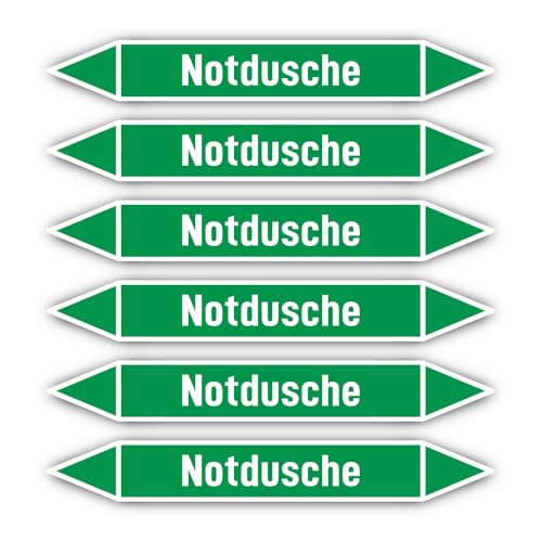 Aufkleber: 200x30 mm, 6 Stück - Gruppe 1 - Wasser - Rohrleitungskennzeichnung - nach DIN 2403 - Sprache: deutsch - Notdusche von Havati