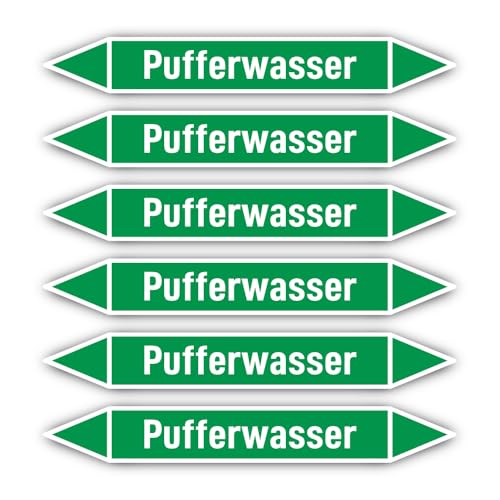 Aufkleber: 200x30 mm, 6 Stück - Gruppe 1 - Wasser - Rohrleitungskennzeichnung - nach DIN 2403 - Sprache: deutsch - Pufferwasser von Havati