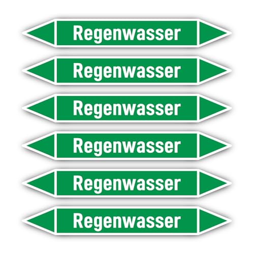 Aufkleber: 200x30 mm, 6 Stück - Gruppe 1 - Wasser - Rohrleitungskennzeichnung - nach DIN 2403 - Sprache: deutsch - Regenwasser von Havati