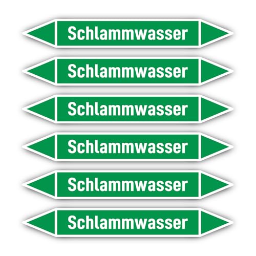 Aufkleber: 200x30 mm, 6 Stück - Gruppe 1 - Wasser - Rohrleitungskennzeichnung - nach DIN 2403 - Sprache: deutsch - Schlammwasser von Havati