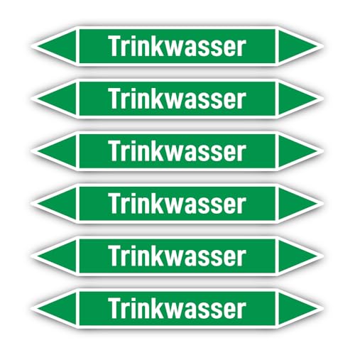 Aufkleber: 200x30 mm, 6 Stück - Gruppe 1 - Wasser - Rohrleitungskennzeichnung - nach DIN 2403 - Sprache: deutsch - Trinkwasser von Havati