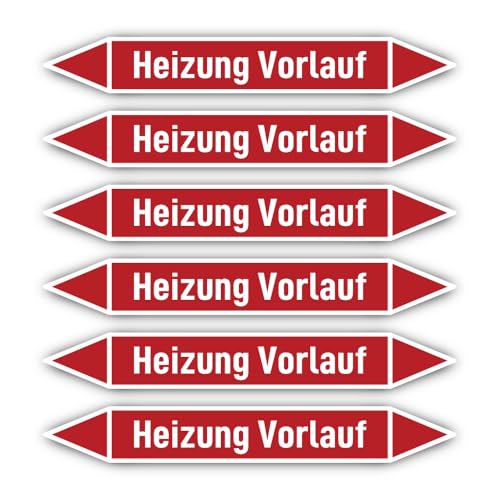 Aufkleber: 200x30 mm, 6 Stück - Gruppe 2 - Dampf - Rohrleitungskennzeichnung - nach DIN 2403 - Sprache: deutsch - Heizung Vorlauf von Havati