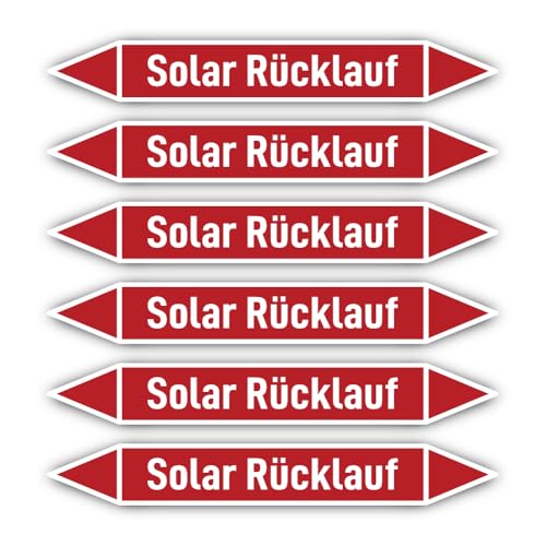 Aufkleber: 200x30 mm, 6 Stück - Gruppe 2 - Dampf - Rohrleitungskennzeichnung - nach DIN 2403 - Sprache: deutsch - Solar Rücklauf von Havati