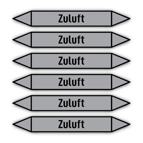 Aufkleber: 200x30 mm, 6 Stück - Gruppe 3 - Luft - Rohrleitungskennzeichnung - nach DIN 2403 - Sprache: deutsch - Zuluft von Havati