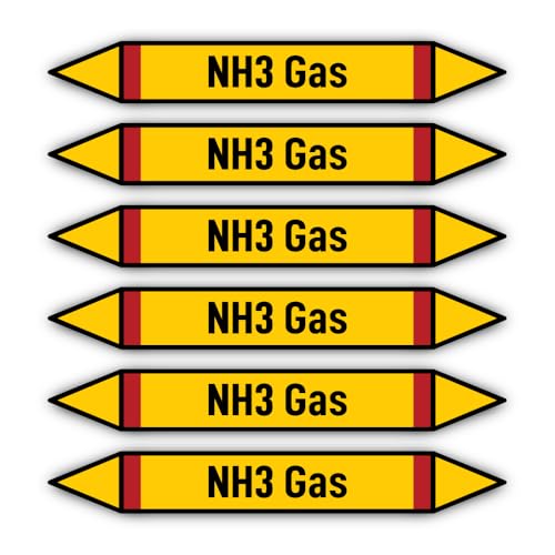 Aufkleber: 200x30 mm, 6 Stück - Gruppe 4 - Brennbare Gase - Ammoniak - Rohrleitungskennzeichnung - nach DIN 2403 - Sprache: deutsch - NH3 Gas von Havati