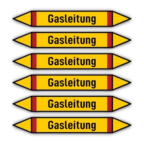 Aufkleber: 200x30 mm, 6 Stück - Gruppe 4 - Brennbare Gase - Rohrleitungskennzeichnung - nach DIN 2403 - Sprache: deutsch - Gasleitung von Havati