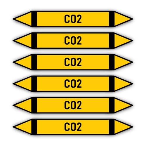 Aufkleber: 200x30 mm, 6 Stück - Gruppe 5 - Nichtbrennbare Gase - Kohlendioxid - Rohrleitungskennzeichnung - nach DIN 2403 - Sprache: deutsch - CO2 von Havati