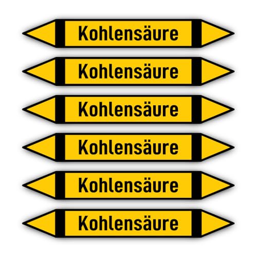 Aufkleber: 200x30 mm, 6 Stück - Gruppe 5 - Nichtbrennbare Gase - Rohrleitungskennzeichnung - nach DIN 2403 - Sprache: deutsch - Kohlensäure von Havati