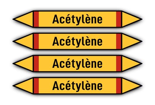 Aufkleber: 300x45 mm, 4 Stück - Groupe 4 - Gaz Inflammables - Rohrleitungskennzeichnung - nach DIN 2403 - Sprache: französisch - Acétylène von Havati