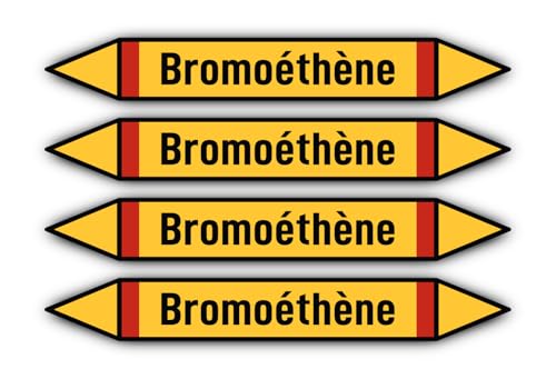 Aufkleber: 300x45 mm, 4 Stück - Groupe 4 - Gaz Inflammables - Rohrleitungskennzeichnung - nach DIN 2403 - Sprache: französisch - Bromoéthène von Havati