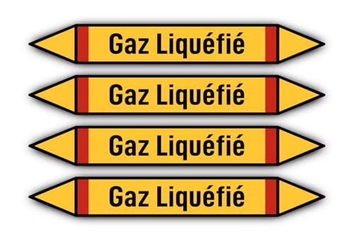 Aufkleber: 300x45 mm, 4 Stück - Groupe 4 - Gaz Inflammables - Rohrleitungskennzeichnung - nach DIN 2403 - Sprache: französisch - Gaz Liquéfié von Havati