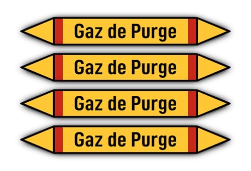 Aufkleber: 300x45 mm, 4 Stück - Groupe 4 - Gaz Inflammables - Rohrleitungskennzeichnung - nach DIN 2403 - Sprache: französisch - Gaz de Purge von Havati