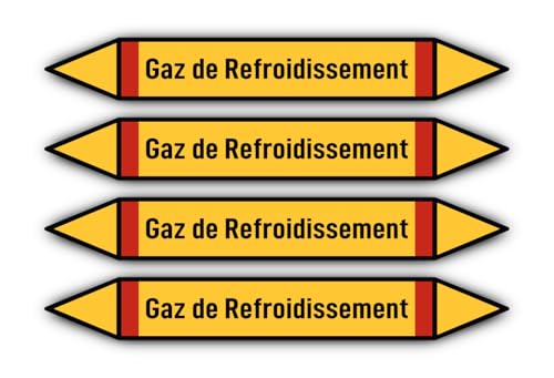 Aufkleber: 300x45 mm, 4 Stück - Groupe 4 - Gaz Inflammables - Rohrleitungskennzeichnung - nach DIN 2403 - Sprache: französisch - Gaz de Refroidissement von Havati