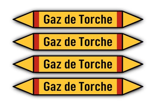 Aufkleber: 300x45 mm, 4 Stück - Groupe 4 - Gaz Inflammables - Rohrleitungskennzeichnung - nach DIN 2403 - Sprache: französisch - Gaz de Torche von Havati