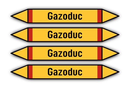 Aufkleber: 300x45 mm, 4 Stück - Groupe 4 - Gaz Inflammables - Rohrleitungskennzeichnung - nach DIN 2403 - Sprache: französisch - Gazoduc von Havati