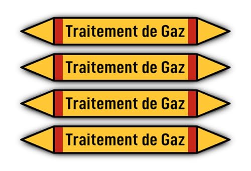 Aufkleber: 300x45 mm, 4 Stück - Groupe 4 - Gaz Inflammables - Rohrleitungskennzeichnung - nach DIN 2403 - Sprache: französisch - Traitement de Gaz von Havati