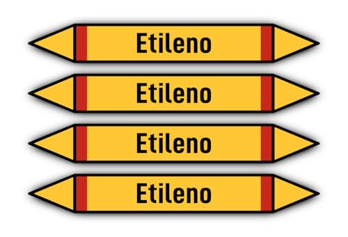 Aufkleber: 300x45 mm, 4 Stück - Grupo 4 - Gases Inflamables - Rohrleitungskennzeichnung - nach DIN 2403 - Sprache: spanisch - Etileno von Havati