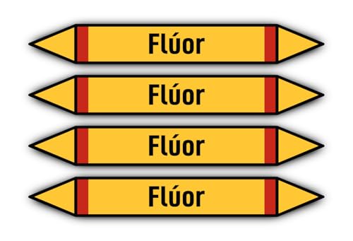 Aufkleber: 300x45 mm, 4 Stück - Grupo 4 - Gases Inflamables - Rohrleitungskennzeichnung - nach DIN 2403 - Sprache: spanisch - Flúor von Havati