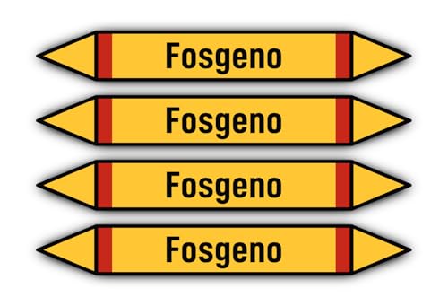 Aufkleber: 300x45 mm, 4 Stück - Grupo 4 - Gases Inflamables - Rohrleitungskennzeichnung - nach DIN 2403 - Sprache: spanisch - Fosgeno von Havati