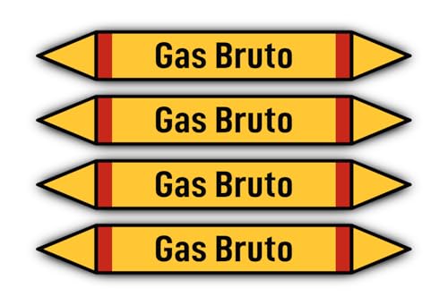 Aufkleber: 300x45 mm, 4 Stück - Grupo 4 - Gases Inflamables - Rohrleitungskennzeichnung - nach DIN 2403 - Sprache: spanisch - Gas Bruto von Havati