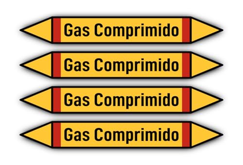 Aufkleber: 300x45 mm, 4 Stück - Grupo 4 - Gases Inflamables - Rohrleitungskennzeichnung - nach DIN 2403 - Sprache: spanisch - Gas Comprimido von Havati