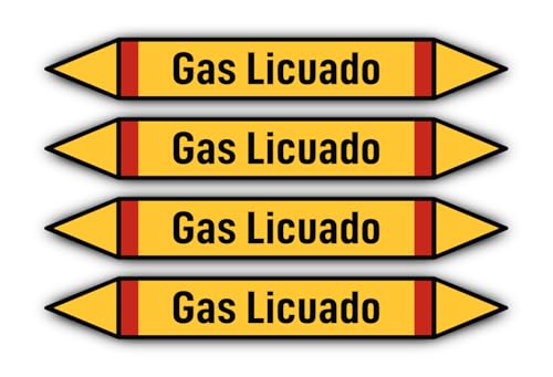 Aufkleber: 300x45 mm, 4 Stück - Grupo 4 - Gases Inflamables - Rohrleitungskennzeichnung - nach DIN 2403 - Sprache: spanisch - Gas Licuado von Havati