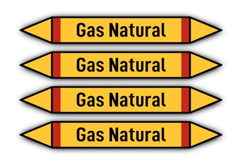 Aufkleber: 300x45 mm, 4 Stück - Grupo 4 - Gases Inflamables - Rohrleitungskennzeichnung - nach DIN 2403 - Sprache: spanisch - Gas Natural von Havati