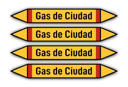 Aufkleber: 300x45 mm, 4 Stück - Grupo 4 - Gases Inflamables - Rohrleitungskennzeichnung - nach DIN 2403 - Sprache: spanisch - Gas de Ciudad von Havati