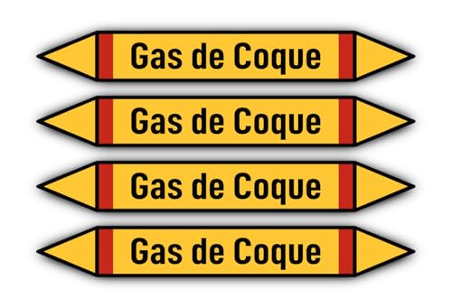 Aufkleber: 300x45 mm, 4 Stück - Grupo 4 - Gases Inflamables - Rohrleitungskennzeichnung - nach DIN 2403 - Sprache: spanisch - Gas de Coque von Havati