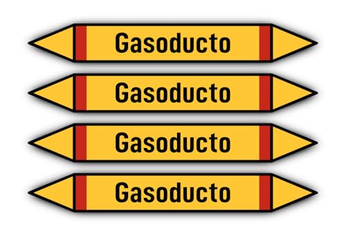 Aufkleber: 300x45 mm, 4 Stück - Grupo 4 - Gases Inflamables - Rohrleitungskennzeichnung - nach DIN 2403 - Sprache: spanisch - Gasoducto von Havati