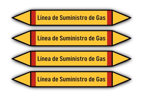 Aufkleber: 300x45 mm, 4 Stück - Grupo 4 - Gases Inflamables - Rohrleitungskennzeichnung - nach DIN 2403 - Sprache: spanisch - Línea de Suministro de Gas von Havati