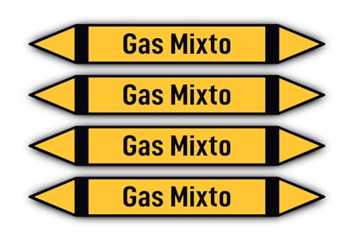 Aufkleber: 300x45 mm, 4 Stück - Grupo 5 - Gases No Inflamables - Rohrleitungskennzeichnung - nach DIN 2403 - Sprache: spanisch - Gas Mixto von Havati