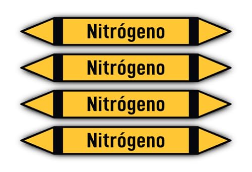 Aufkleber: 300x45 mm, 4 Stück - Grupo 5 - Gases No Inflamables - Rohrleitungskennzeichnung - nach DIN 2403 - Sprache: spanisch - Nitrógeno von Havati