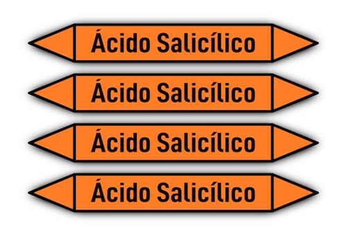 Aufkleber: 300x45 mm, 4 Stück - Grupo 6 - Ácidos - Rohrleitungskennzeichnung - nach DIN 2403 - Sprache: spanisch - Ácido Salicílico von Havati