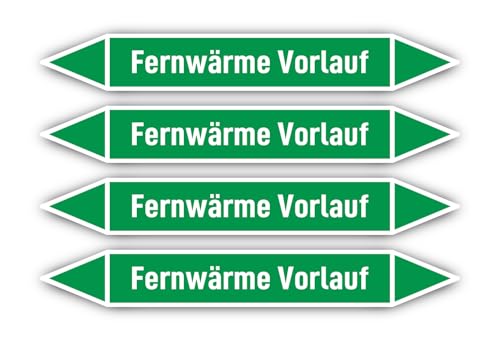 Aufkleber: 300x45 mm, 4 Stück - Gruppe 1 - Wasser - Rohrleitungskennzeichnung - nach DIN 2403 - Sprache: deutsch - Fernwärme Vorlauf von Havati