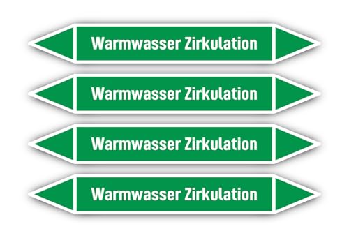 Aufkleber: 300x45 mm, 4 Stück - Gruppe 1 - Wasser - Rohrleitungskennzeichnung - nach DIN 2403 - Sprache: deutsch - Warmwasser Zirkulation von Havati