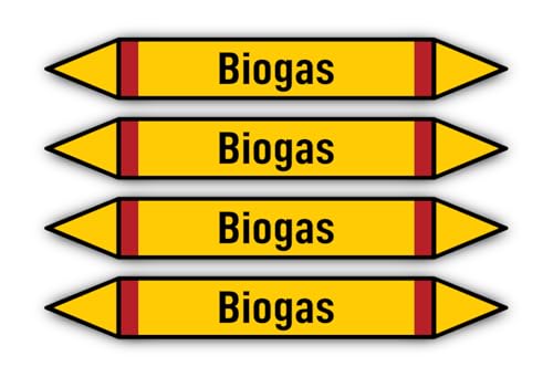 Aufkleber: 300x45 mm, 4 Stück - Gruppe 4 - Brennbare Gase - Rohrleitungskennzeichnung - nach DIN 2403 - Sprache: deutsch - Biogas von Havati