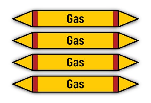 Aufkleber: 300x45 mm, 4 Stück - Gruppe 4 - Brennbare Gase - Rohrleitungskennzeichnung - nach DIN 2403 - Sprache: deutsch - Gas von Havati