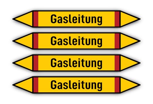 Aufkleber: 300x45 mm, 4 Stück - Gruppe 4 - Brennbare Gase - Rohrleitungskennzeichnung - nach DIN 2403 - Sprache: deutsch - Gasleitung von Havati