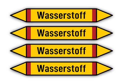 Aufkleber: 300x45 mm, 4 Stück - Gruppe 4 - Brennbare Gase - Rohrleitungskennzeichnung - nach DIN 2403 - Sprache: deutsch - Wasserstoff von Havati