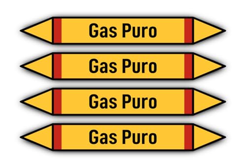 Aufkleber: 300x45 mm, 4 Stück - Gruppo 4 - Gas Infiammabili - Rohrleitungskennzeichnung - nach DIN 2403 - Sprache: italienisch - Gas Puro von Havati