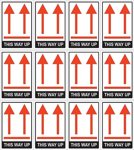 Aufkleber: 37.5x25 mm, 12 Stück - Kennzeichnung von Versandstücken - Paketorientierung Pfeile - hier oben - this way up - ADR/GHS/DGR/UN von Havati