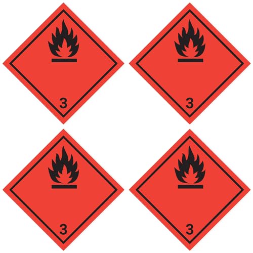 Laminierte Aufkleber: 100x100 mm, 4 Stück - Gefahrzettel - Gefahrgutklasse - Klasse 3 - schwarz - entzündbare flüssige Stoffe - ADR/GHS/DGR/UN Sicherheitspiktogramm von Havati