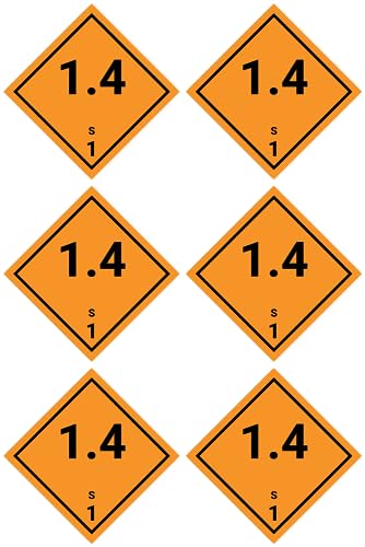 Laminierte Aufkleber: 50x50 mm, 6 Stück - Gefahrzettel - Gefahrgutklasse - Klasse 1.4 - Verträglichkeitsgruppe S - explosive Stoffe - ADR/GHS/DGR/UN Sicherheitspiktogramm von Havati