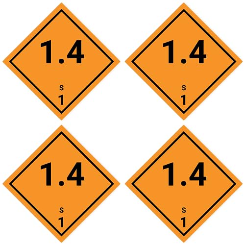 Laminierte Aufkleber: 75x75 mm, 4 Stück - Gefahrzettel - Gefahrgutklasse - Klasse 1.4 - Verträglichkeitsgruppe S - explosive Stoffe - ADR/GHS/DGR/UN Sicherheitspiktogramm von Havati