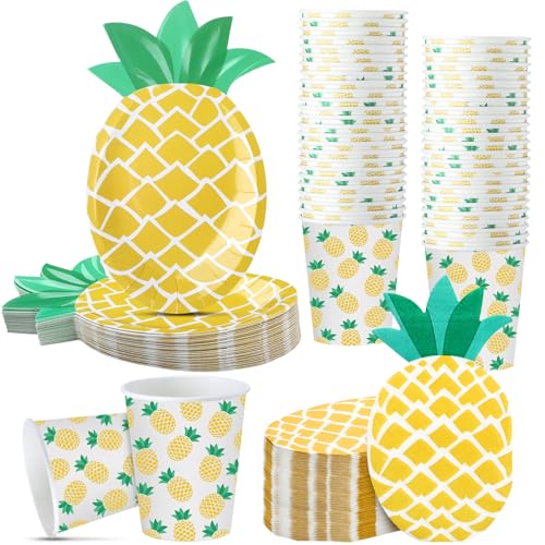 Havawish Ananas-Party-Dekorationen für 50 Gäste, Ananas-Partyzubehör, Einweggeschirr-Set mit Desserttellern, tropischen Bechern, Servietten für Luau, hawaiianische Früchte, 150 Stück von Havawish