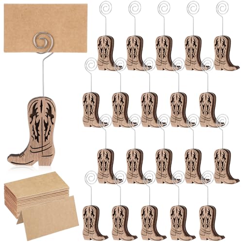 Havawish Tischkartenhalter aus Holz, Cowboystiefel, Tischkartenhalter und Kraftpapier, Tischkarten, Cowboystiefel, Tischnummernhalter, Fotohalter, Menü, Memo-Clips, Cowboystiefel-Dekorationen für von Havawish