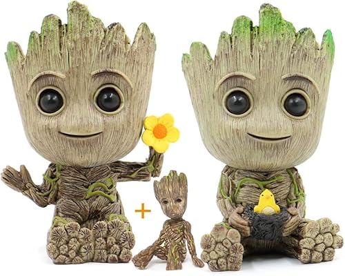 Baby groot blumentopf Mit Drainage Loch,groot figur,baby groot Innovative Action-Figur für Pflanzen,Stifte,Desktop-Dekoration, Outdoor Indoor Ornament Büro Party Weihnachten (Hühnerstall + Blümchen) von Hawofly