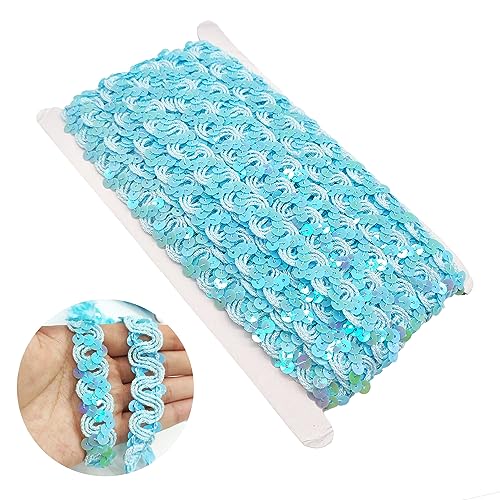 Hayaww 13 m×15 mm Zierband Glitzer Glänzendes Zierband Pailletten Bänder Trim Paillette Band Borten Pailletten Band Glitzer Borte Zierband Geflochten Für Diy NäHen Handwerk Kleidung Dekoration (Blau) von Hayaww