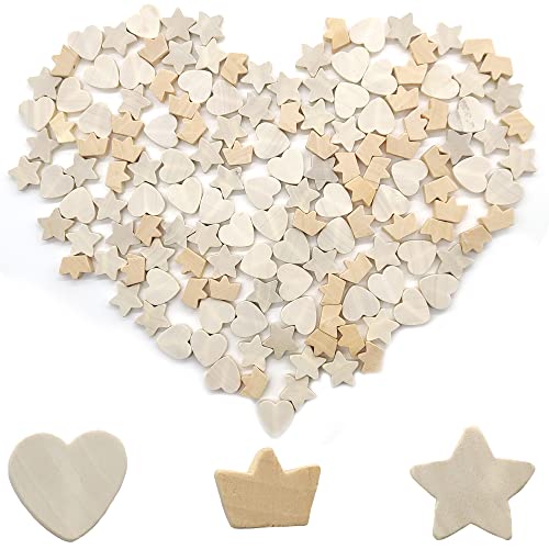 Hayaww 150 Pcs Holz Lose Perlen Stern Perlen,NatüRliche Holzperlen NatüRliche Holzperlen AnhäNger Sterne Holzperlen Herz Holzperlen,3 Stile,FüR Diy Basteln Halskette Armband Schmuck Herstellung von Hayaww